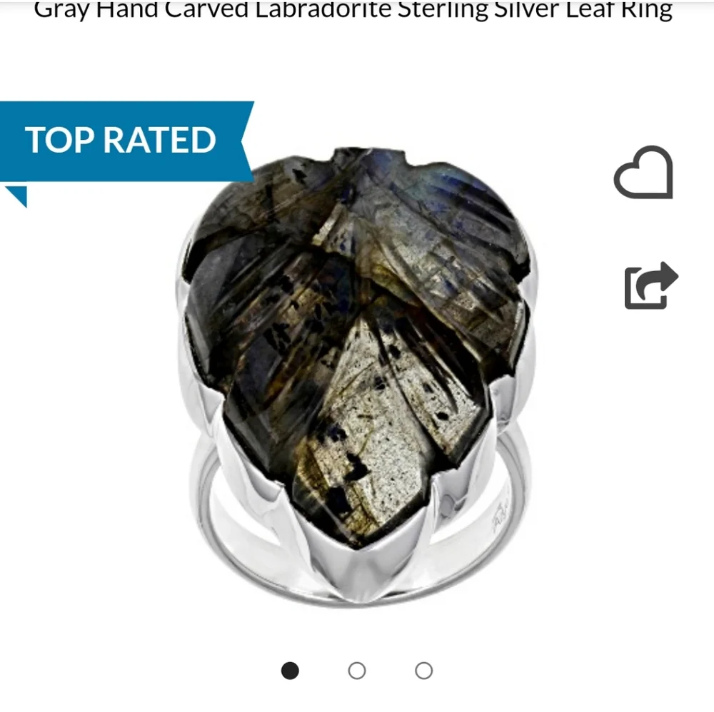 Labradorite and Sterling Silver Hand Carved Ring size 12 - Picture 2 of 3